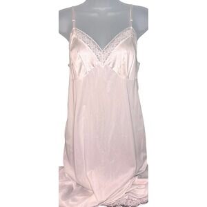 O'Malley‎ L 26 Full Slip Women White Lace Trim Adjustable Straps V-Neck lingerie